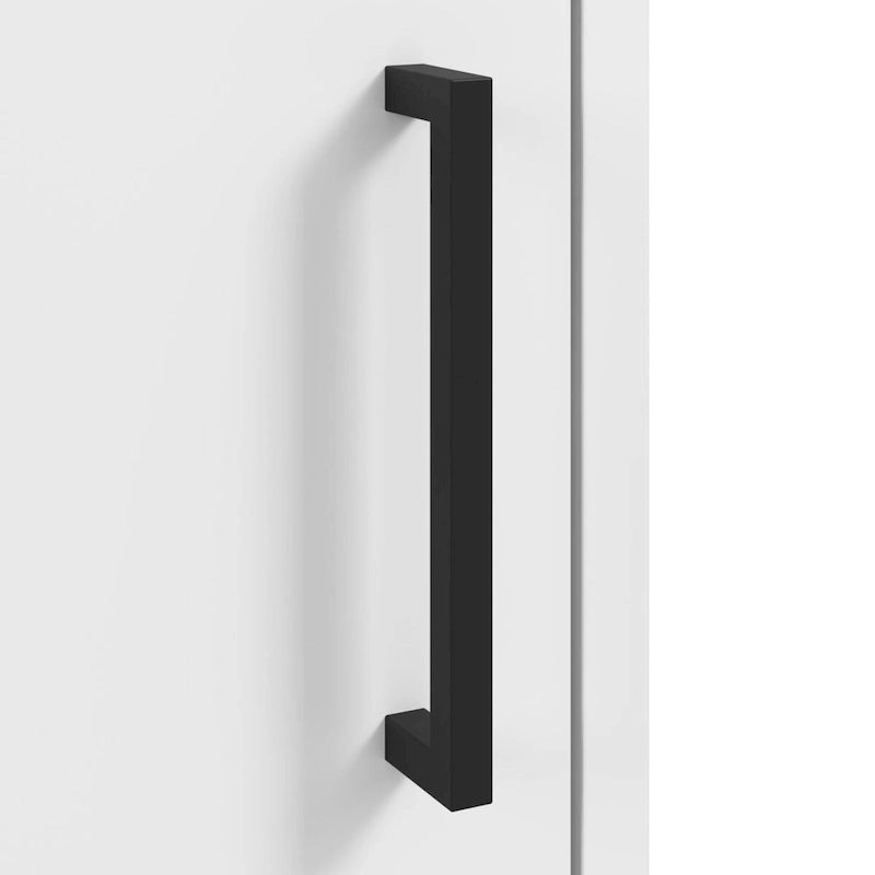 Meuble de rangement accent blanc avec portes, casiers ouverts, étagères réglables et pieds en acier