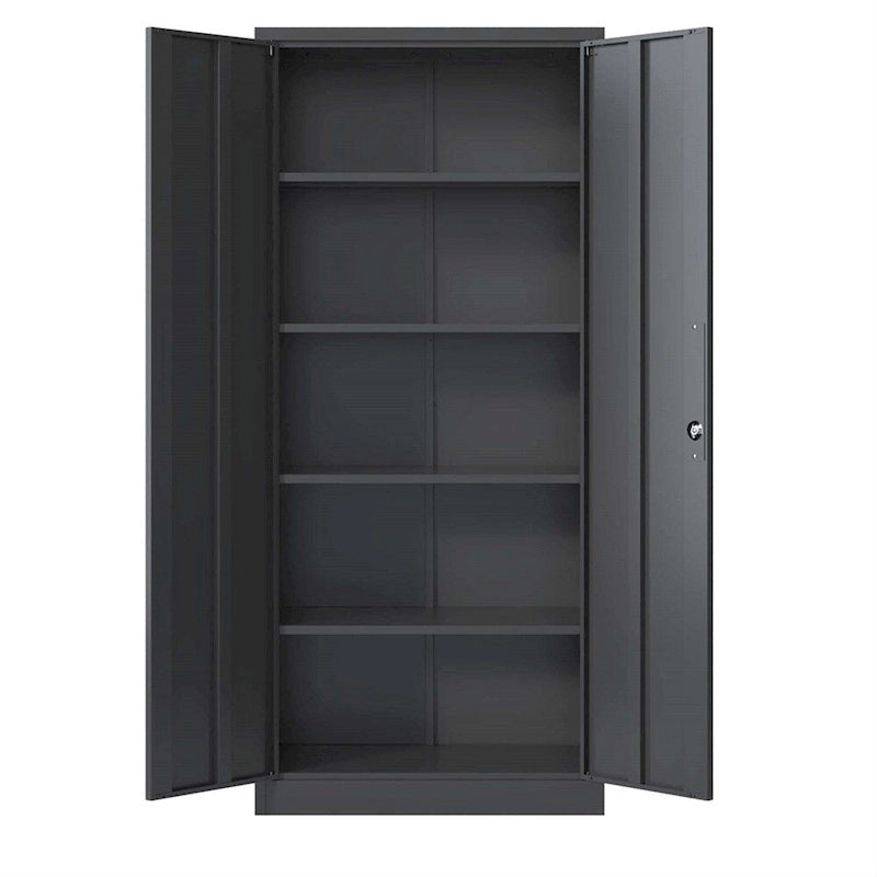 Armoire de rangement noire en métal verrouillable avec 2 portes et 4 étagères réglables