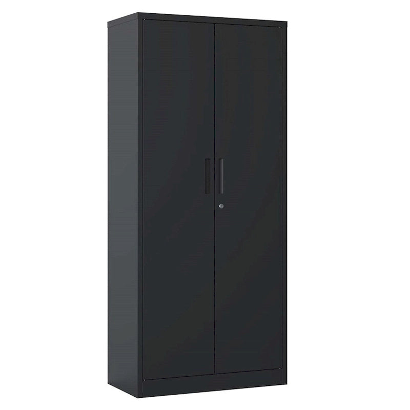 Armoire de rangement noire en métal verrouillable avec 2 portes et 4 étagères réglables
