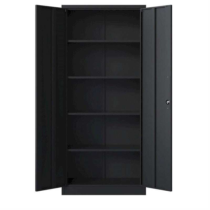 Armoire de rangement noire en métal verrouillable avec 2 portes et 4 étagères réglables