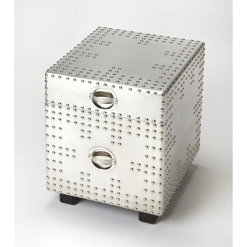 Classeur 2 tiroirs en aluminium riveté argenté pour bureau industriel à domicile