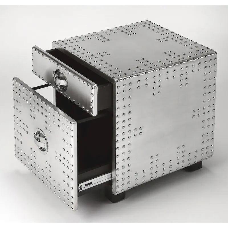 Classeur 2 tiroirs en aluminium riveté argenté pour bureau industriel à domicile