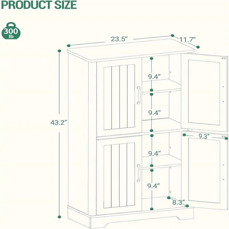 Meuble de rangement autoportant avec 4 portes coulissantes et étagères réglables Blanc rustique