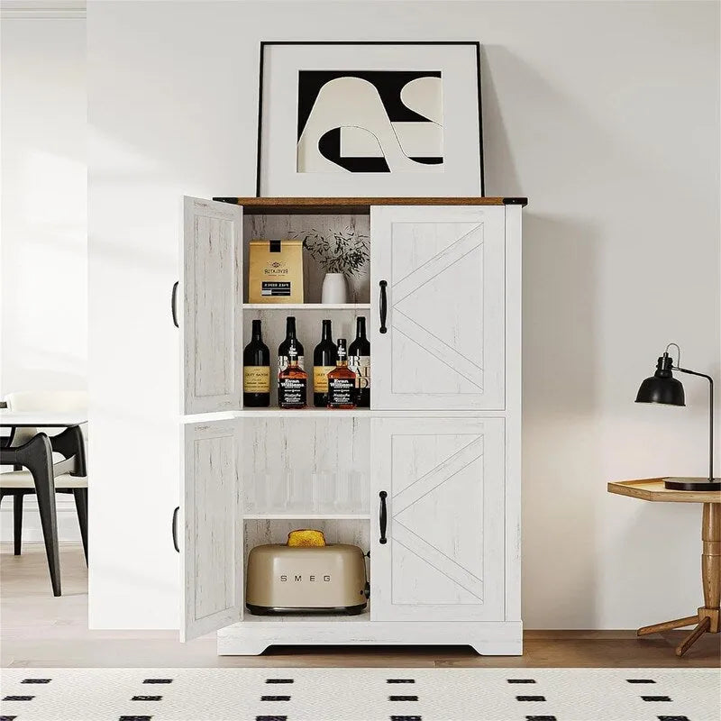 Meuble de rangement autoportant avec 4 portes coulissantes et étagères réglables Blanc rustique
