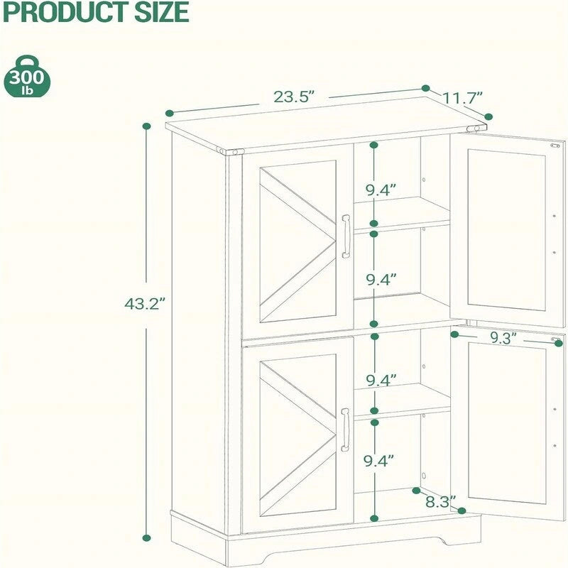 Meuble de rangement autoportant avec 4 portes coulissantes et étagères réglables Blanc rustique