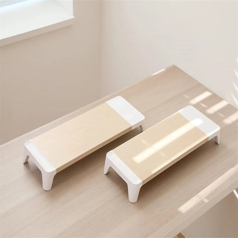 Support d'écran en bois avec recharge sans fil et rangement - Blanc