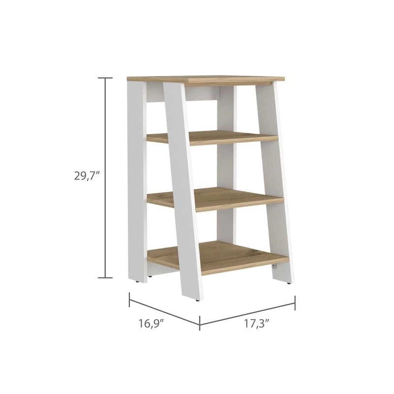 Étagère échelle 4 niveaux autoportante, meuble de rangement de salle de bain ouvert, chêne clair et cadre blanc