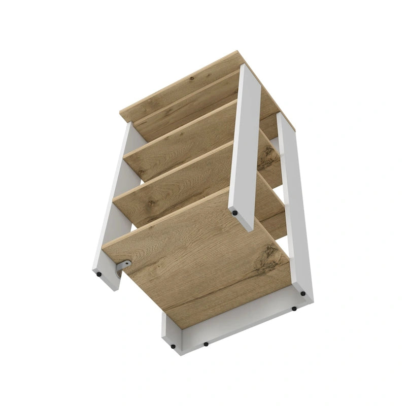 Étagère échelle 4 niveaux autoportante, meuble de rangement de salle de bain ouvert, chêne clair et cadre blanc
