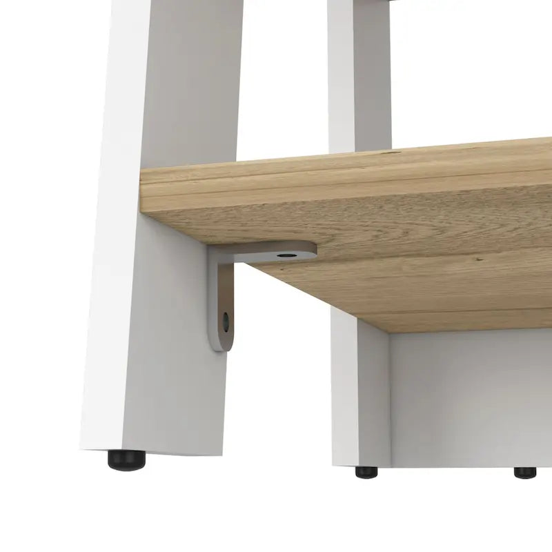 Étagère échelle 4 niveaux autoportante, meuble de rangement de salle de bain ouvert, chêne clair et cadre blanc