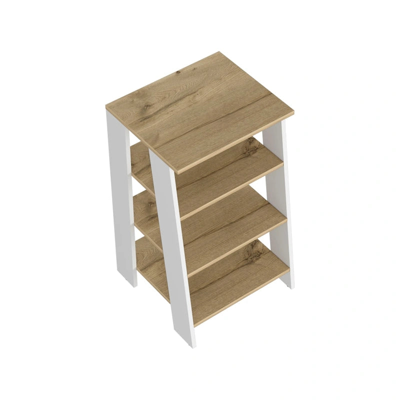 Étagère échelle 4 niveaux autoportante, meuble de rangement de salle de bain ouvert, chêne clair et cadre blanc