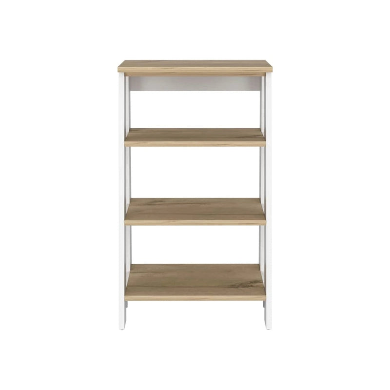 Étagère échelle 4 niveaux autoportante, meuble de rangement de salle de bain ouvert, chêne clair et cadre blanc
