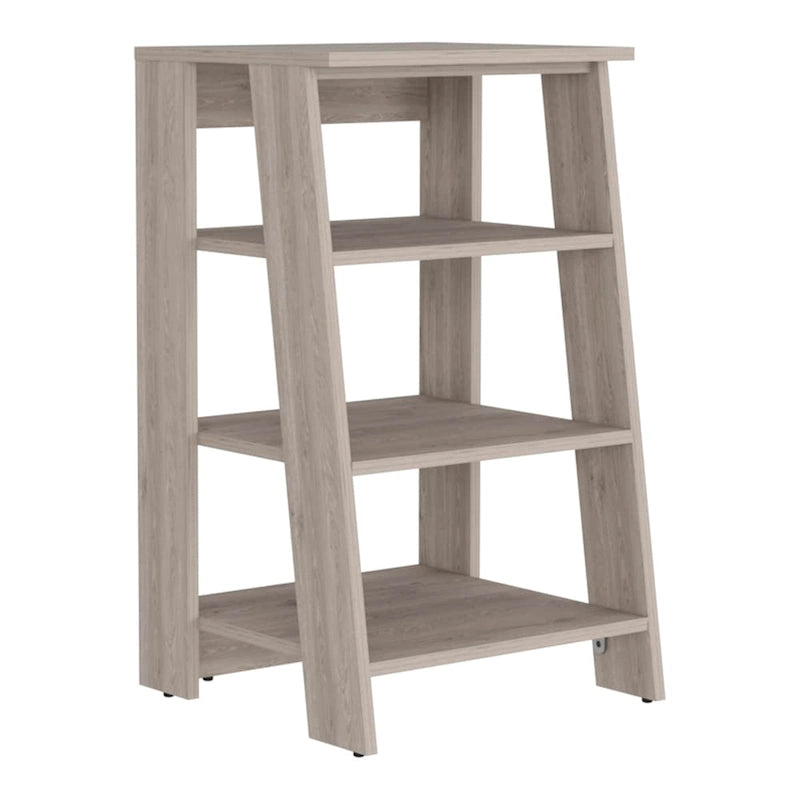 Étagère échelle 4 niveaux autoportante, meuble de rangement de salle de bain ouvert, chêne clair et cadre blanc