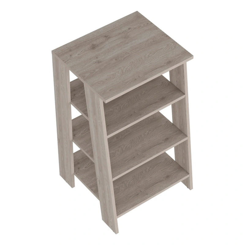 Étagère échelle 4 niveaux autoportante, meuble de rangement de salle de bain ouvert, chêne clair et cadre blanc