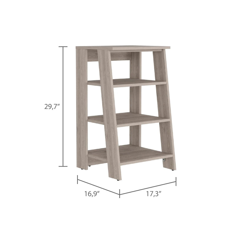 Étagère échelle 4 niveaux autoportante, meuble de rangement de salle de bain ouvert, chêne clair et cadre blanc