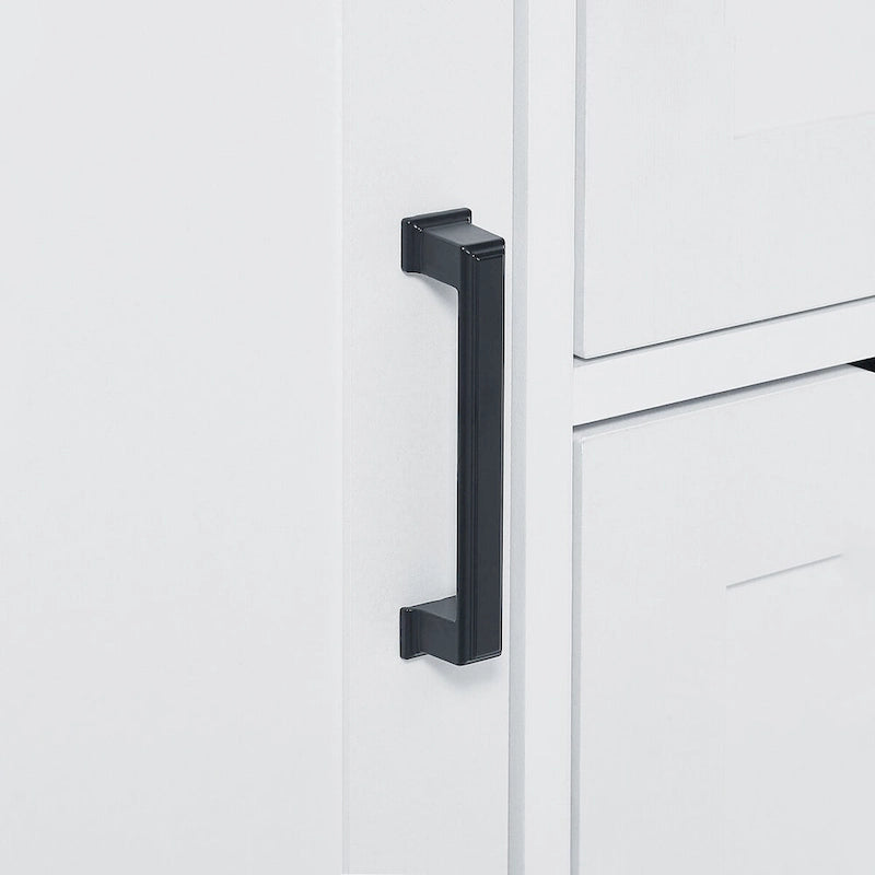 Haute armoire de rangement blanche avec portes, tiroirs et étagères ouvertes