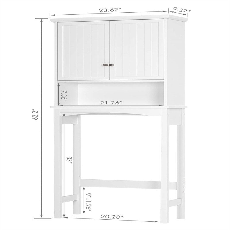 Meuble de Rangement sur Pied pour Toilettes en MDF Blanc avec Étagère Réglable et Portes Doubles