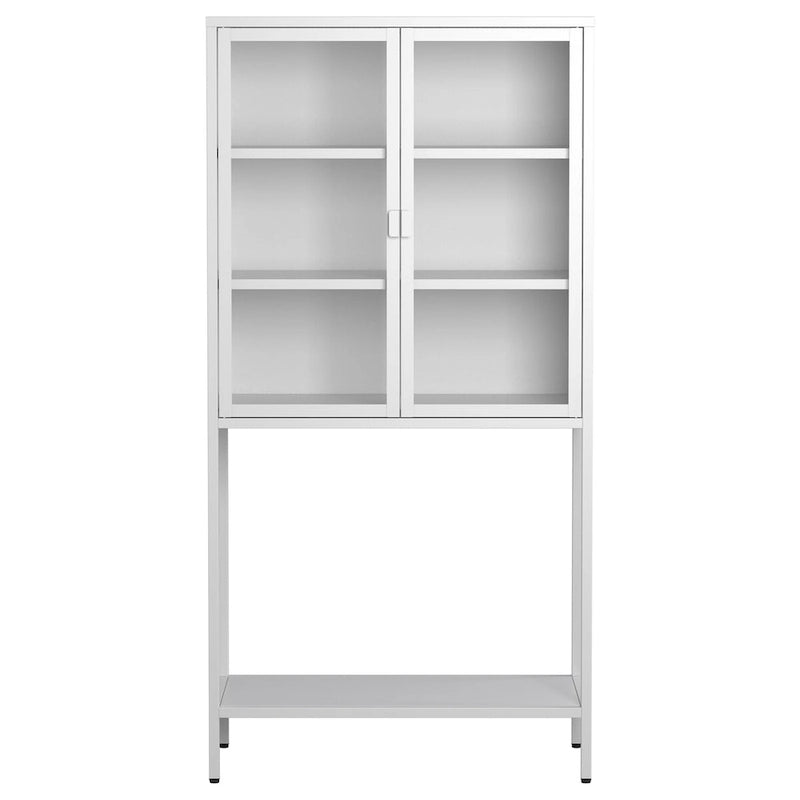Tall Metal Glass Door Storage Cabinet with Open Shelf Black Antique White